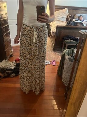 Mossimo Supply Co. Cream Maxi Skirt with Blue and Yellow Floral Print